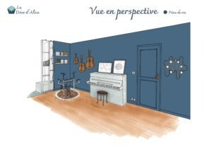 Décoratrice d'intérieur à Lyon - Vue en perspective - Salon industriel chic bleu gris