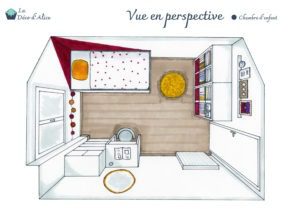 Décoratrice d'intérieur à Lyon - Chambre d'enfant rose fuchsia - Vue en perspective